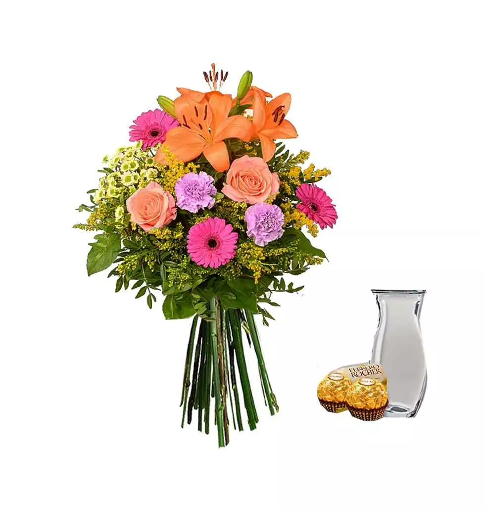 Vibrant Floral Delight With Chocolates