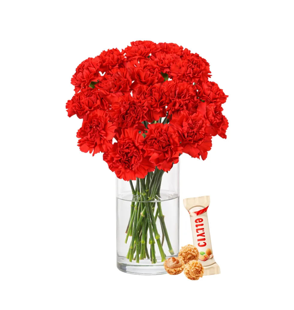 Elegant Red Flowers Gift Set with Ferrero Giotto & Vase